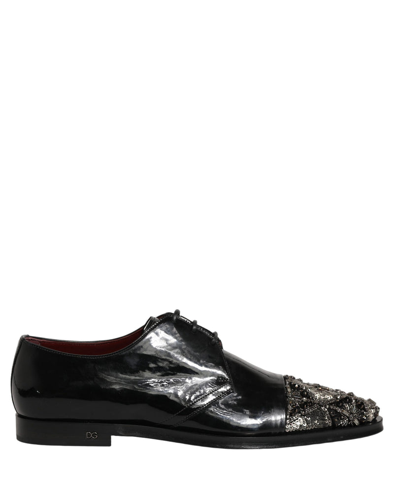 Dolce & Gabbana Black Embellished Derby Dress Shoes for Men