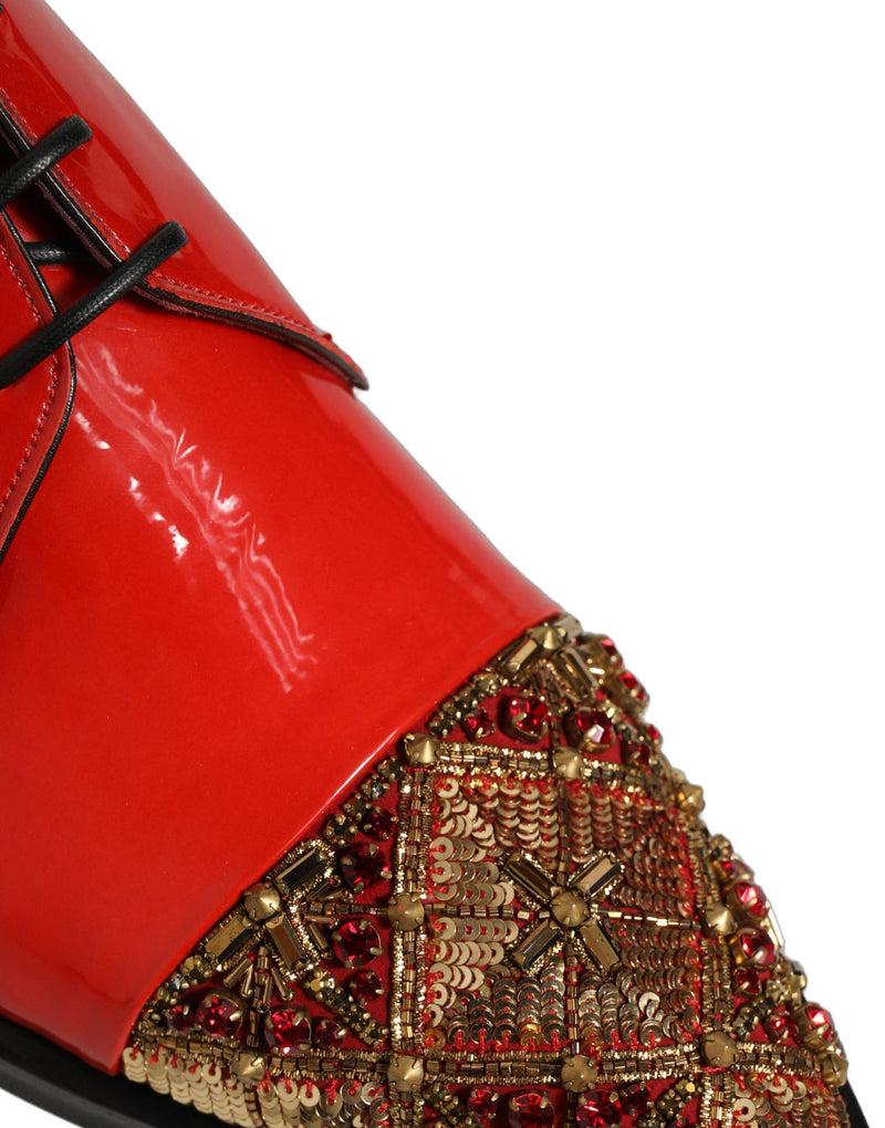 Dolce & Gabbana Red Embellished Derby Dress Shoes for Men