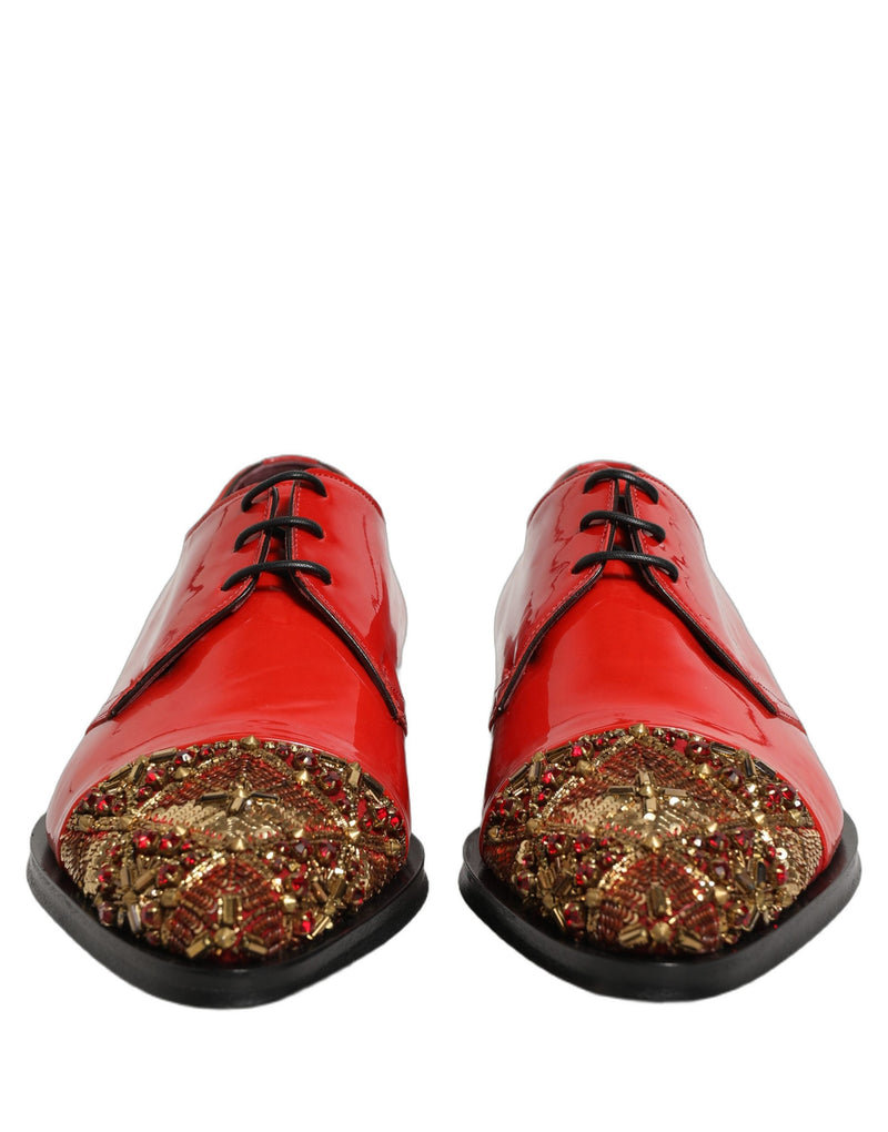 Dolce & Gabbana Red Embellished Derby Dress Shoes for Men