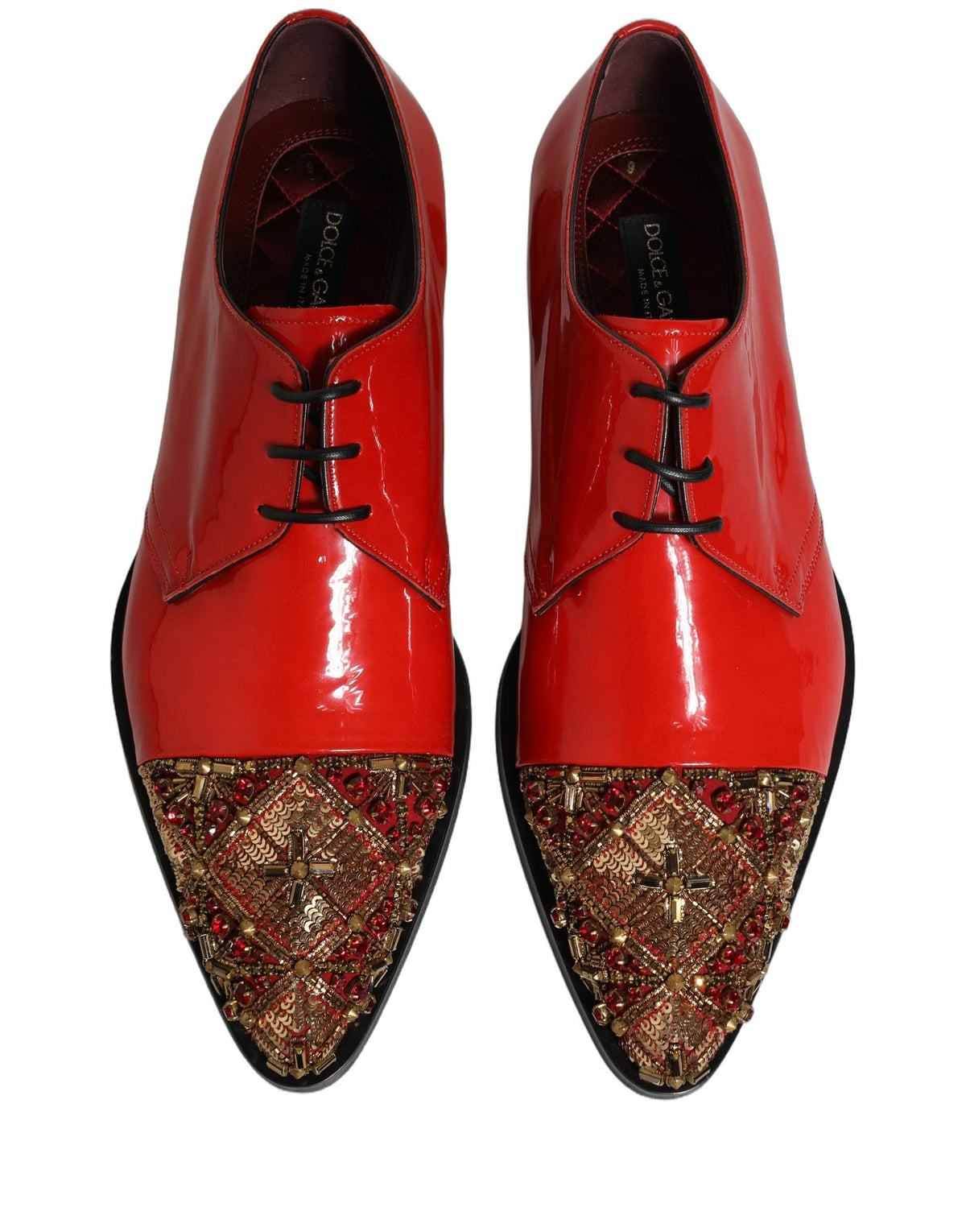 Dolce & Gabbana Red Embellished Derby Dress Shoes for Men