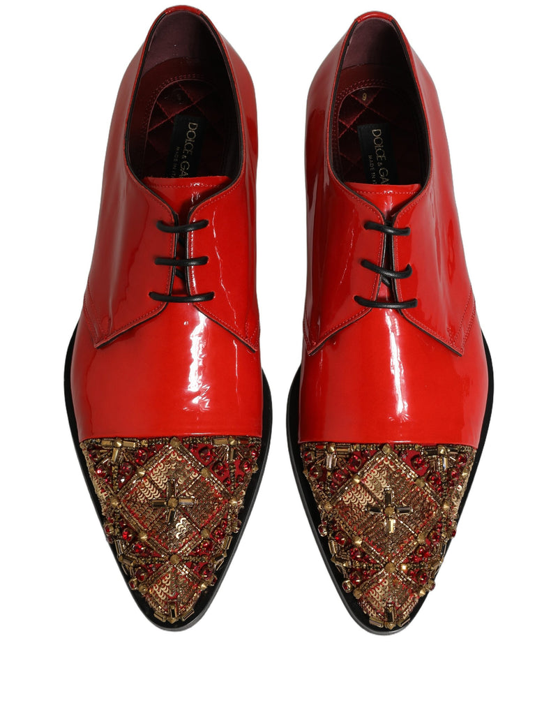 Dolce & Gabbana Red Embellished Derby Dress Shoes for Men