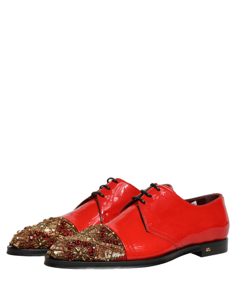 Dolce & Gabbana Red Embellished Derby Dress Shoes for Men