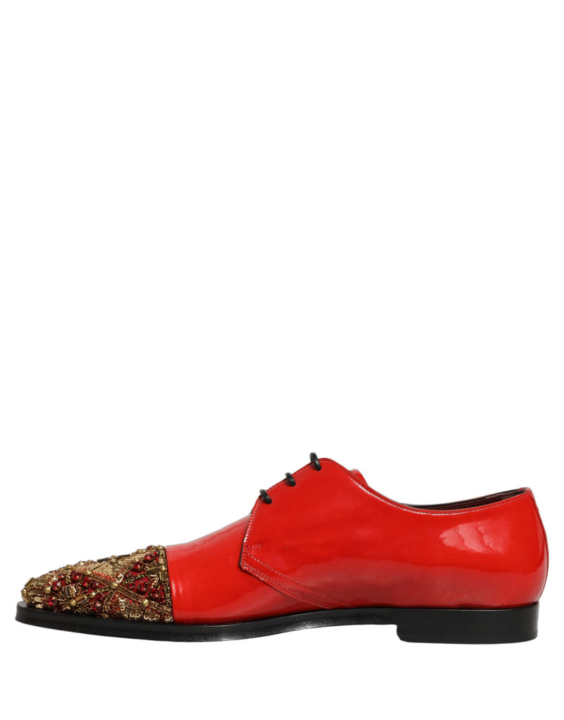 Dolce & Gabbana Red Embellished Derby Dress Shoes for Men