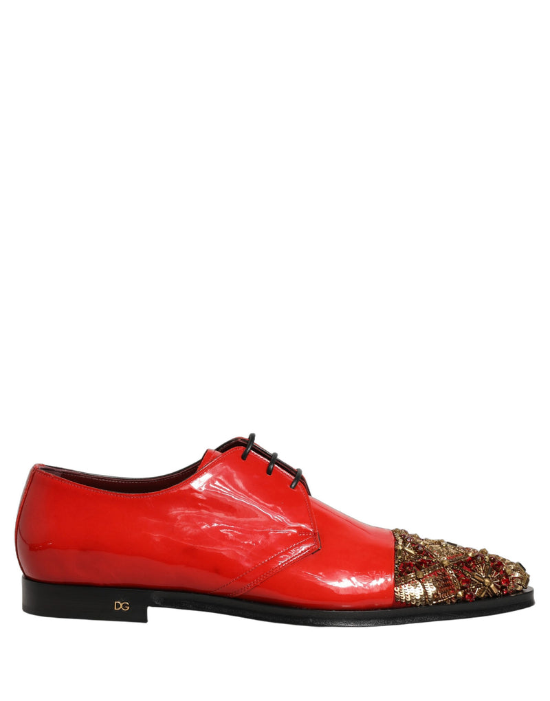 Dolce & Gabbana Red Embellished Derby Dress Shoes for Men