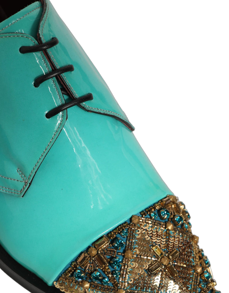 Dolce & Gabbana Aqua Blue Embellished Derby Dress Shoes