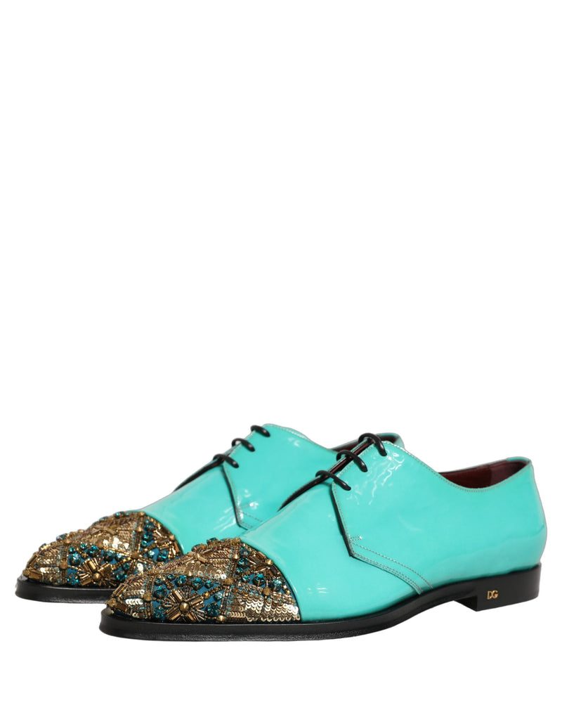 Dolce & Gabbana Aqua Blue Embellished Derby Dress Shoes