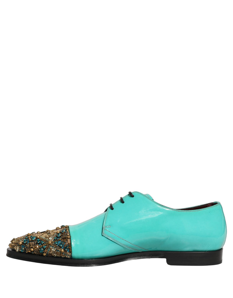 Dolce & Gabbana Aqua Blue Embellished Derby Dress Shoes