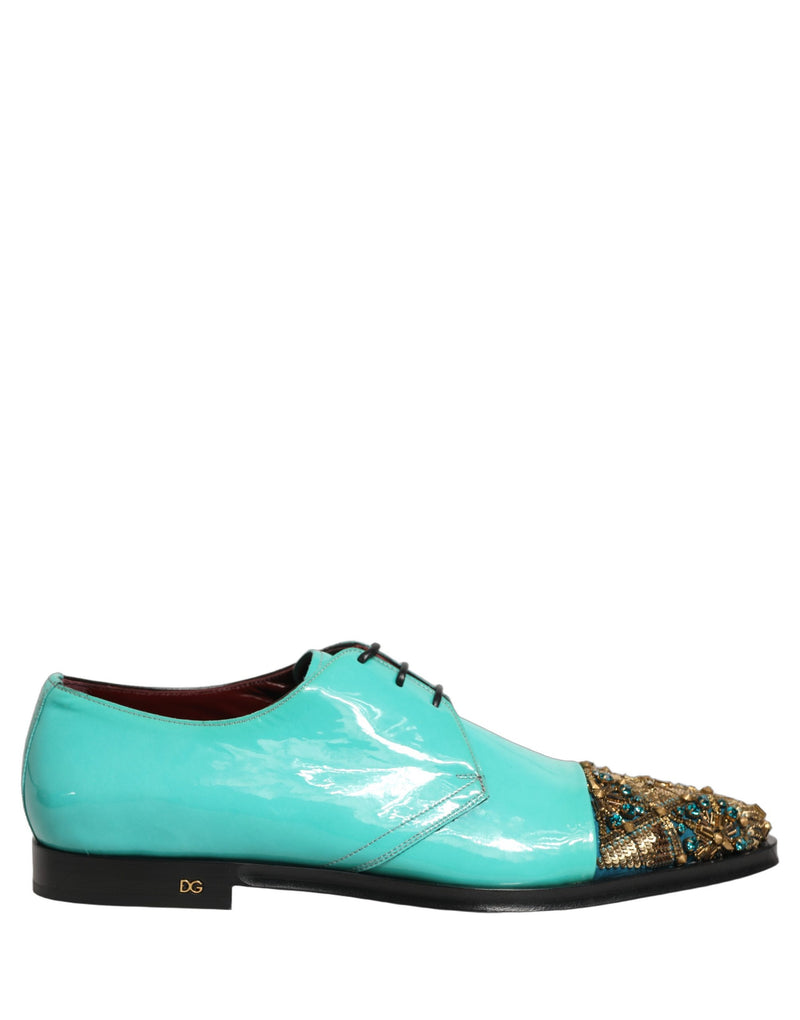 Dolce & Gabbana Aqua Blue Embellished Derby Dress Shoes