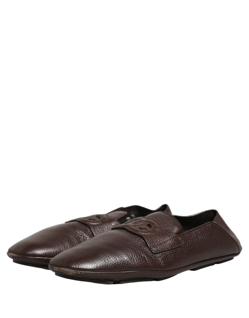 Dolce & Gabbana Brown Deerskin Leather Driver Loafers