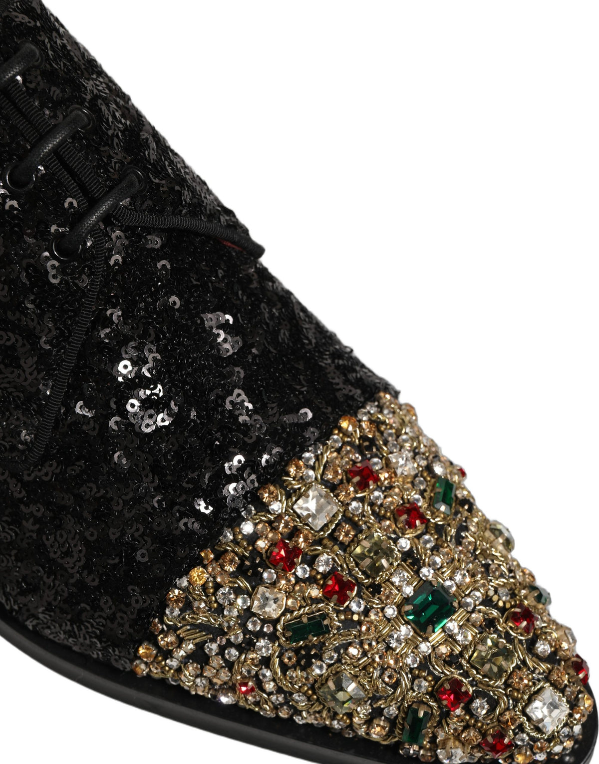 Dolce & Gabbana Black Sequin Embellished Derby Dress Shoes