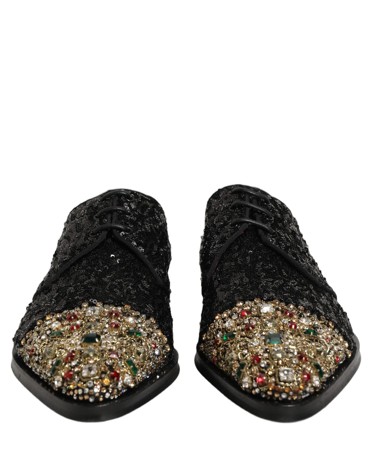 Dolce & Gabbana Black Sequin Embellished Derby Dress Shoes