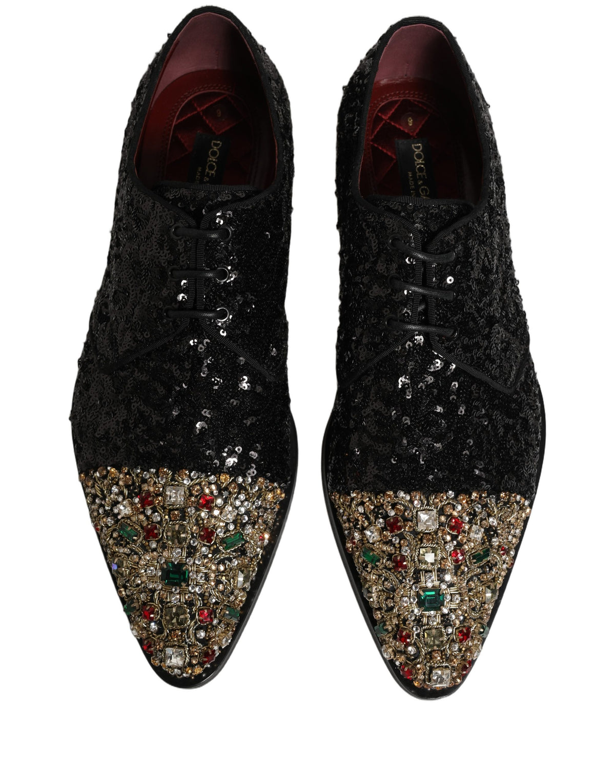 Dolce & Gabbana Black Sequin Embellished Derby Dress Shoes