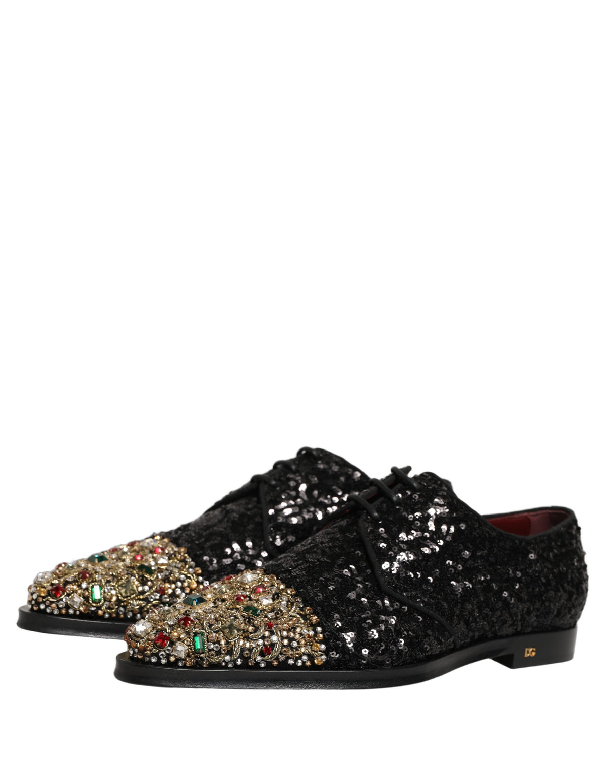 Dolce & Gabbana Black Sequin Embellished Derby Dress Shoes