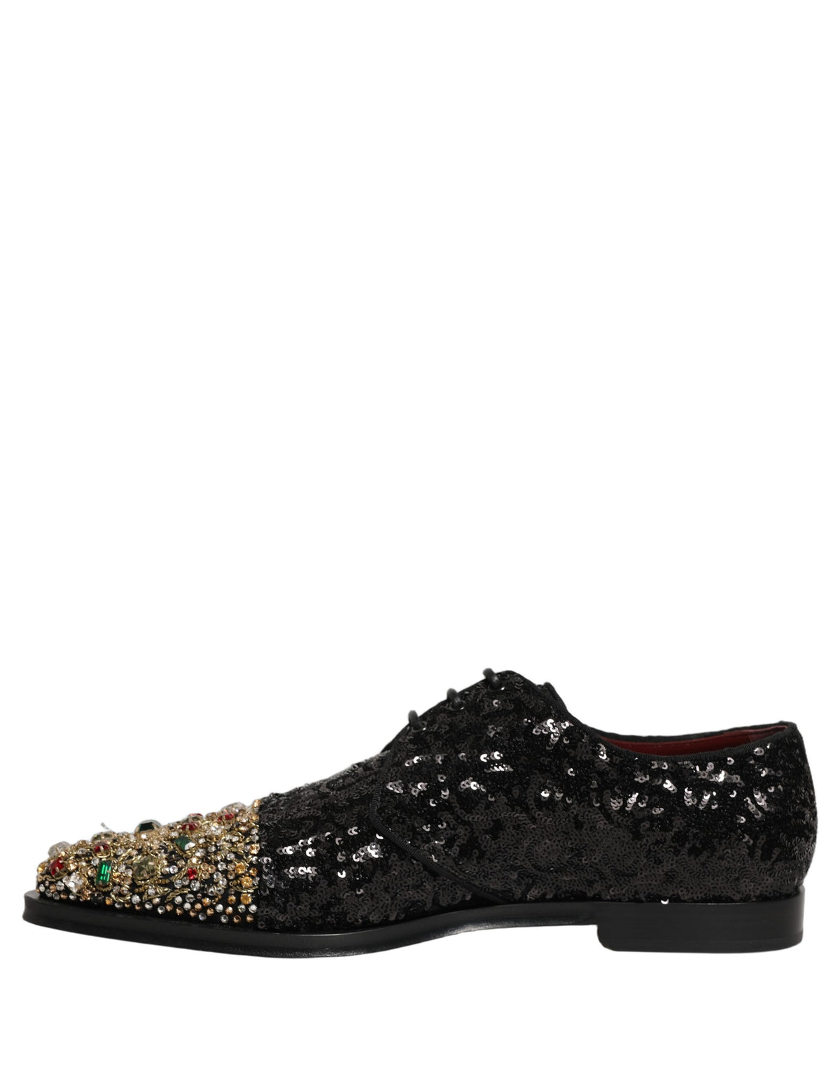 Dolce & Gabbana Black Sequin Embellished Derby Dress Shoes