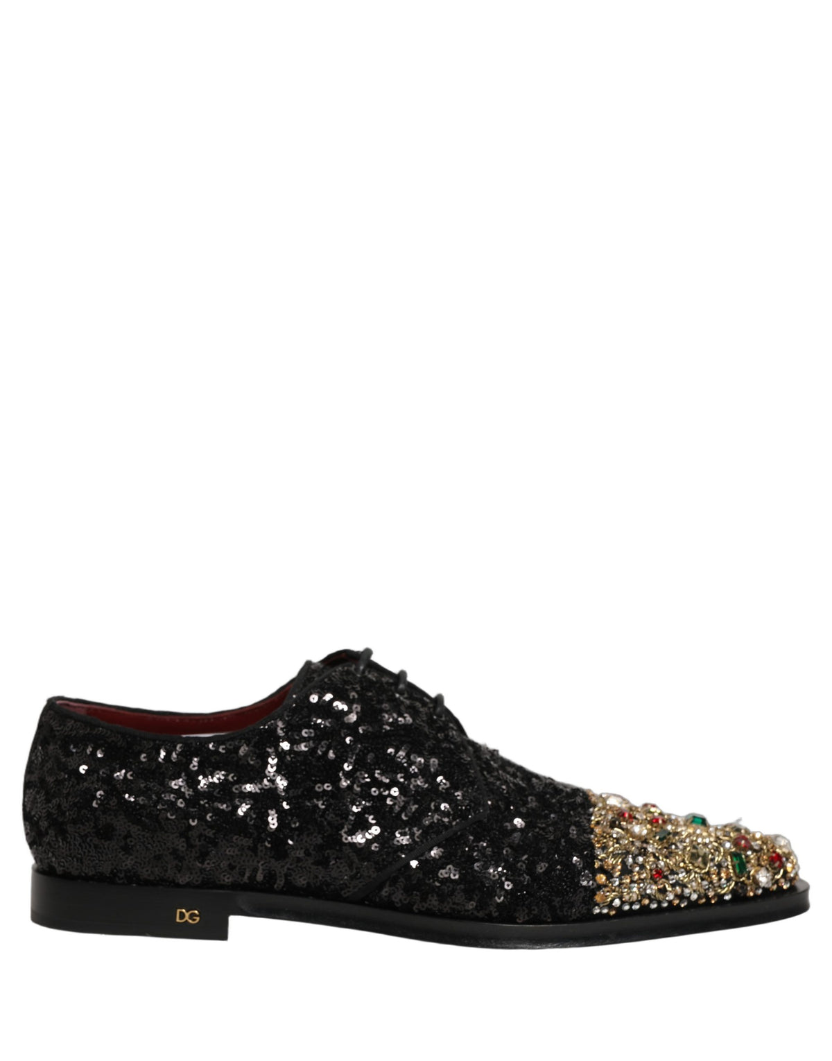 Dolce & Gabbana Black Sequin Embellished Derby Dress Shoes