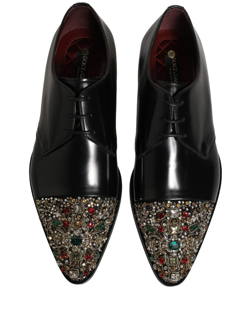 Dolce & Gabbana Black Embellished Derby Dress Shoes