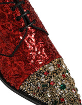 Dolce & Gabbana Red Sequin Embellished Derby Dress Shoes