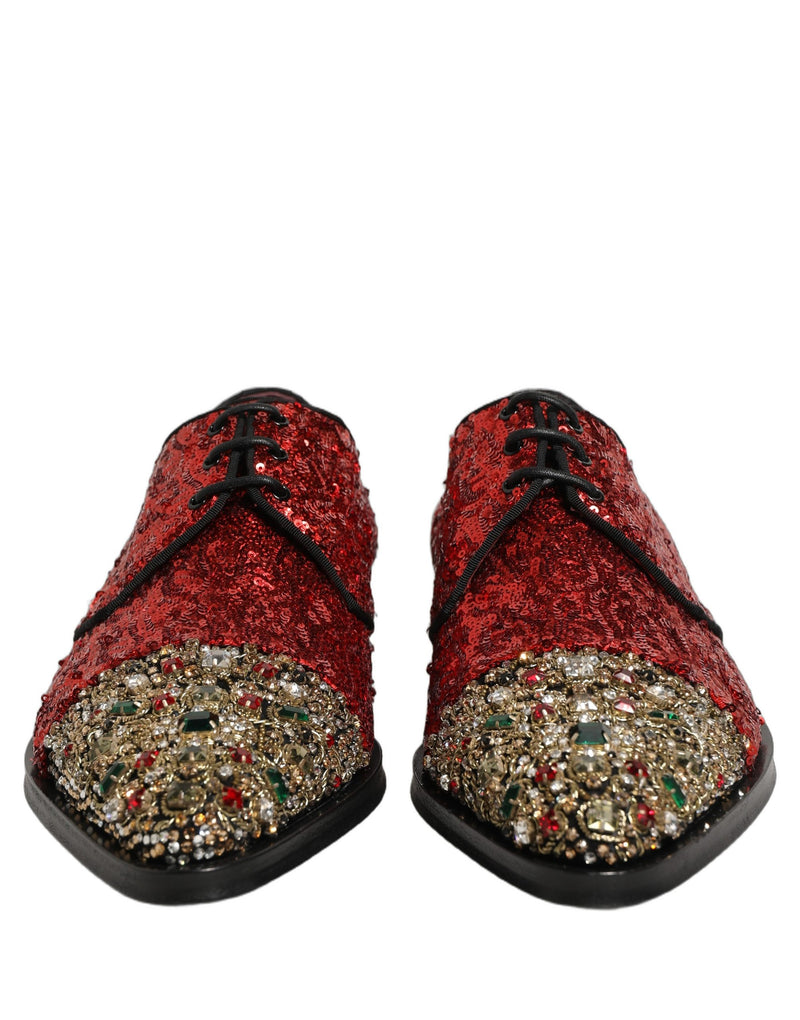 Dolce & Gabbana Red Sequin Embellished Derby Dress Shoes