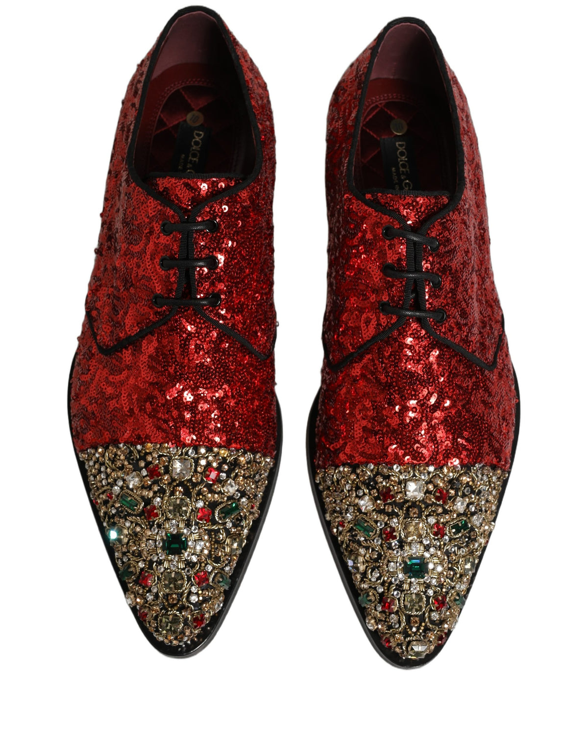 Dolce & Gabbana Red Sequin Embellished Derby Dress Shoes