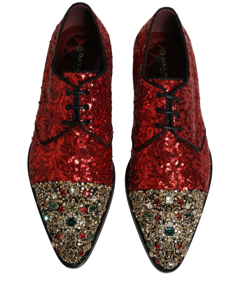 Dolce & Gabbana Red Sequin Embellished Derby Dress Shoes