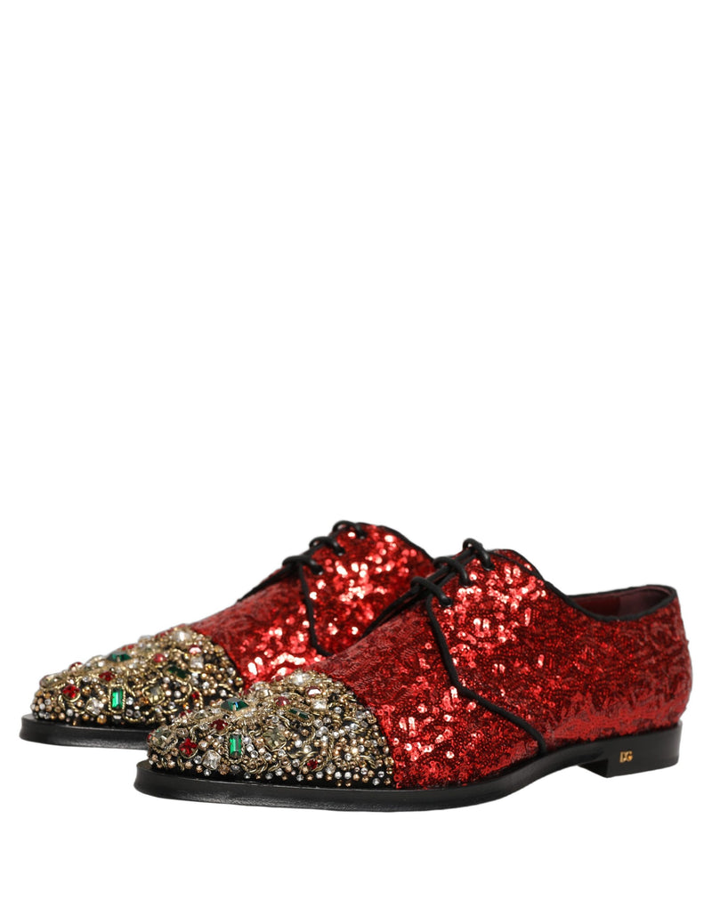 Dolce & Gabbana Red Sequin Embellished Derby Dress Shoes