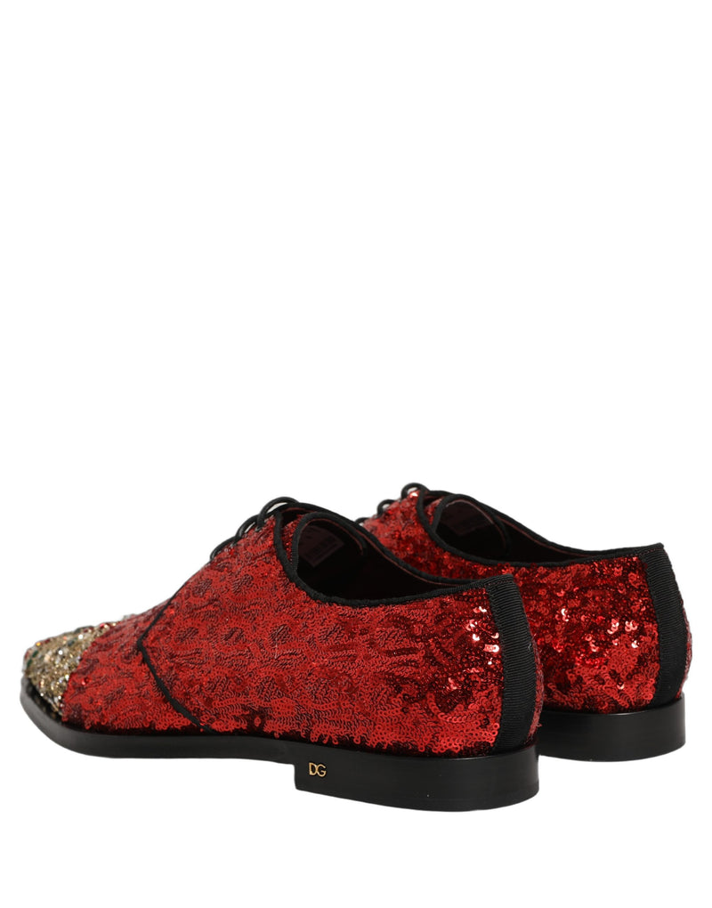 Dolce & Gabbana Red Sequin Embellished Derby Dress Shoes