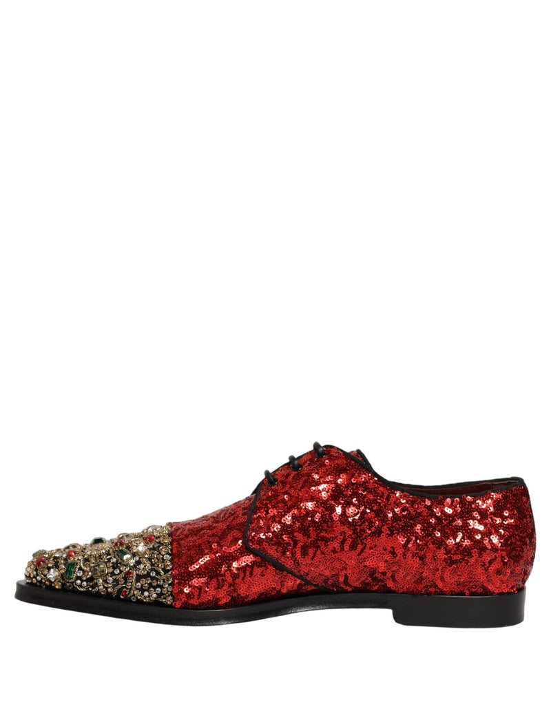 Dolce & Gabbana Red Sequin Embellished Derby Dress Shoes