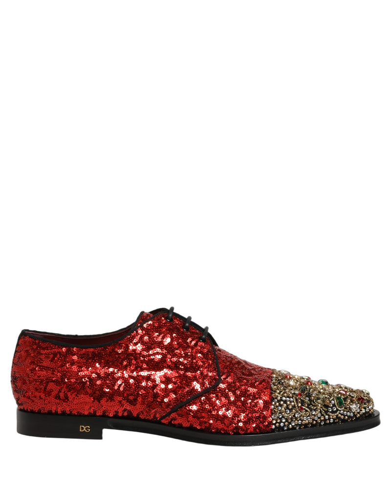 Dolce & Gabbana Red Sequin Embellished Derby Dress Shoes