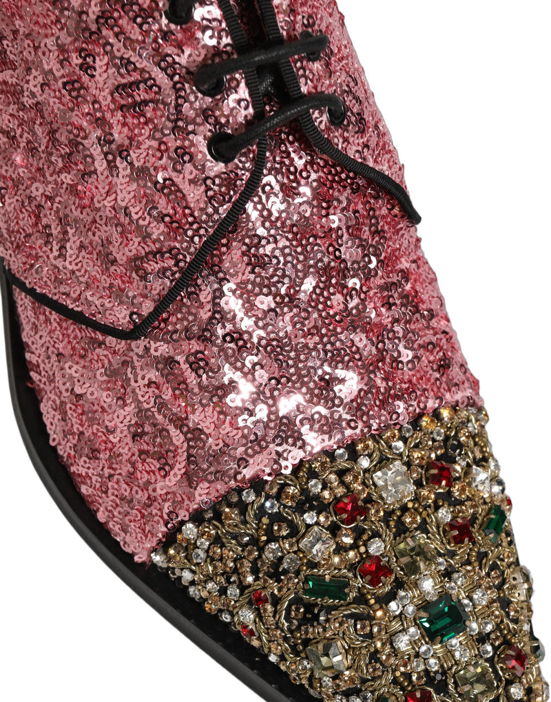 Dolce & Gabbana Pink Sequin Embellished Derby Dress Shoes