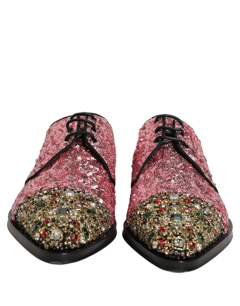 Dolce & Gabbana Pink Sequin Embellished Derby Dress Shoes