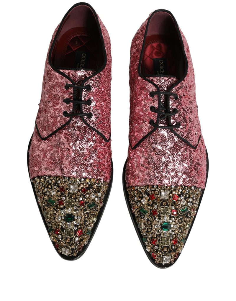 Dolce & Gabbana Pink Sequin Embellished Derby Dress Shoes