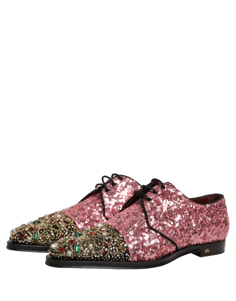 Dolce & Gabbana Pink Sequin Embellished Derby Dress Shoes