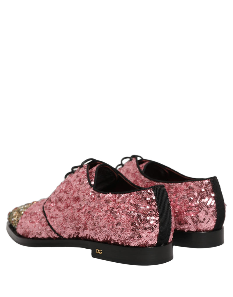 Dolce & Gabbana Pink Sequin Embellished Derby Dress Shoes