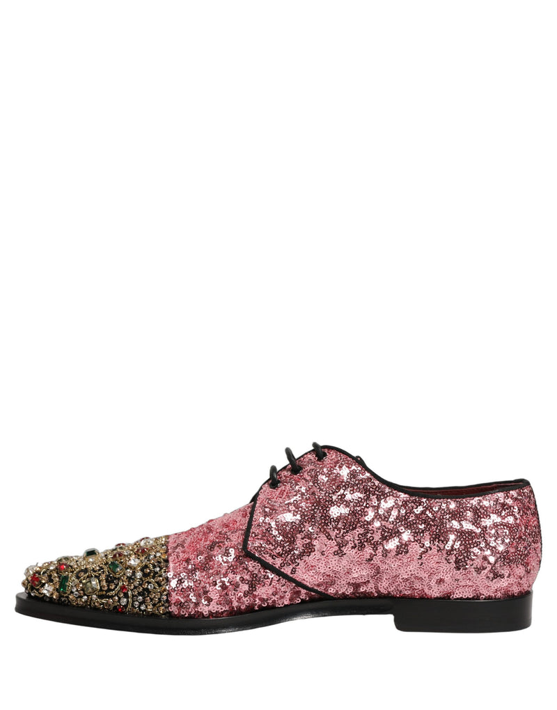 Dolce & Gabbana Pink Sequin Embellished Derby Dress Shoes