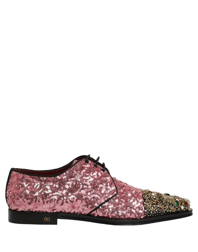 Dolce & Gabbana Pink Sequin Embellished Derby Dress Shoes
