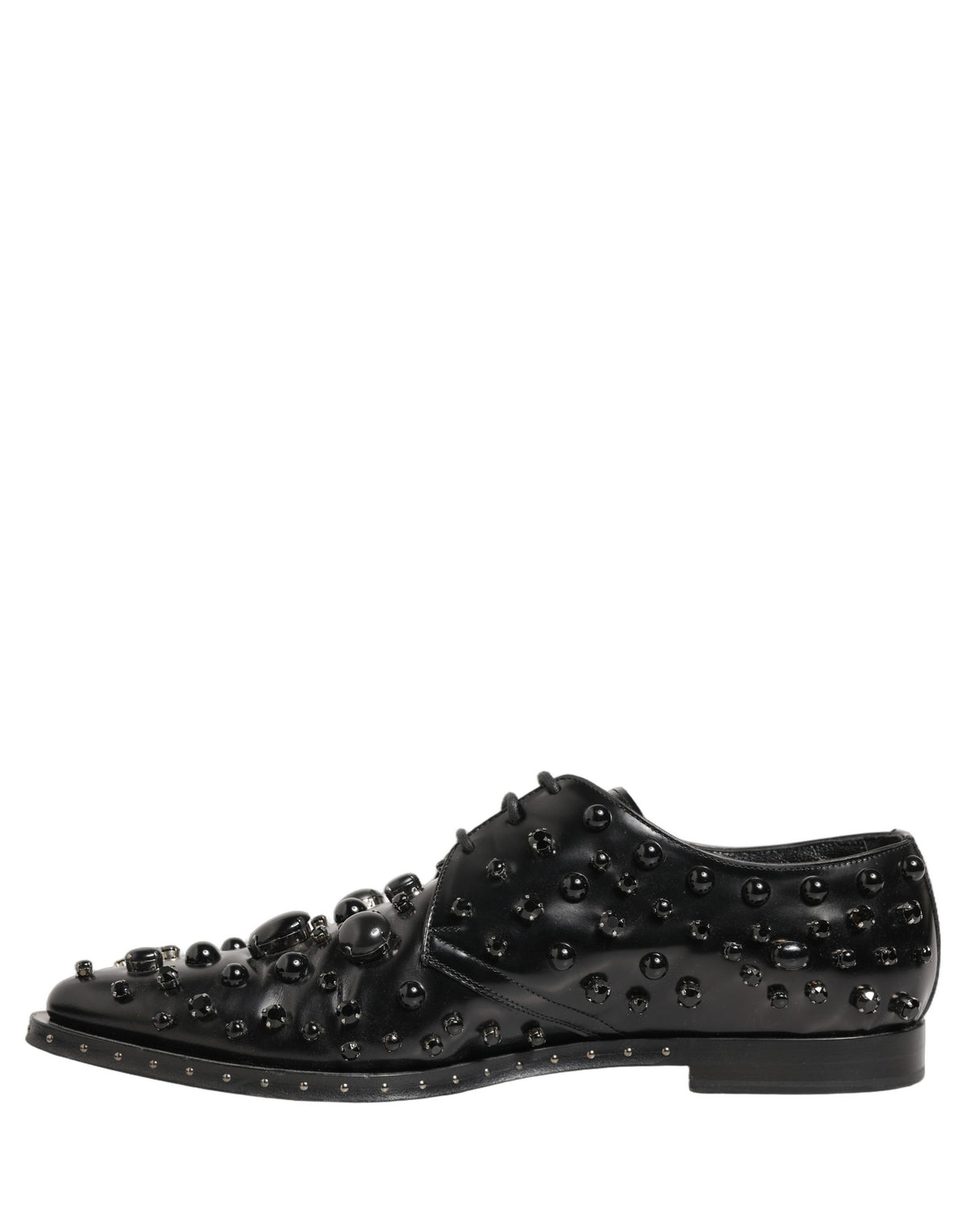 Dolce & Gabbana Black Leather Studded Men's Derby Shoes