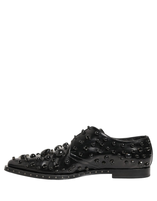 Dolce & Gabbana Black Leather Studded Men Formal Derby Shoes