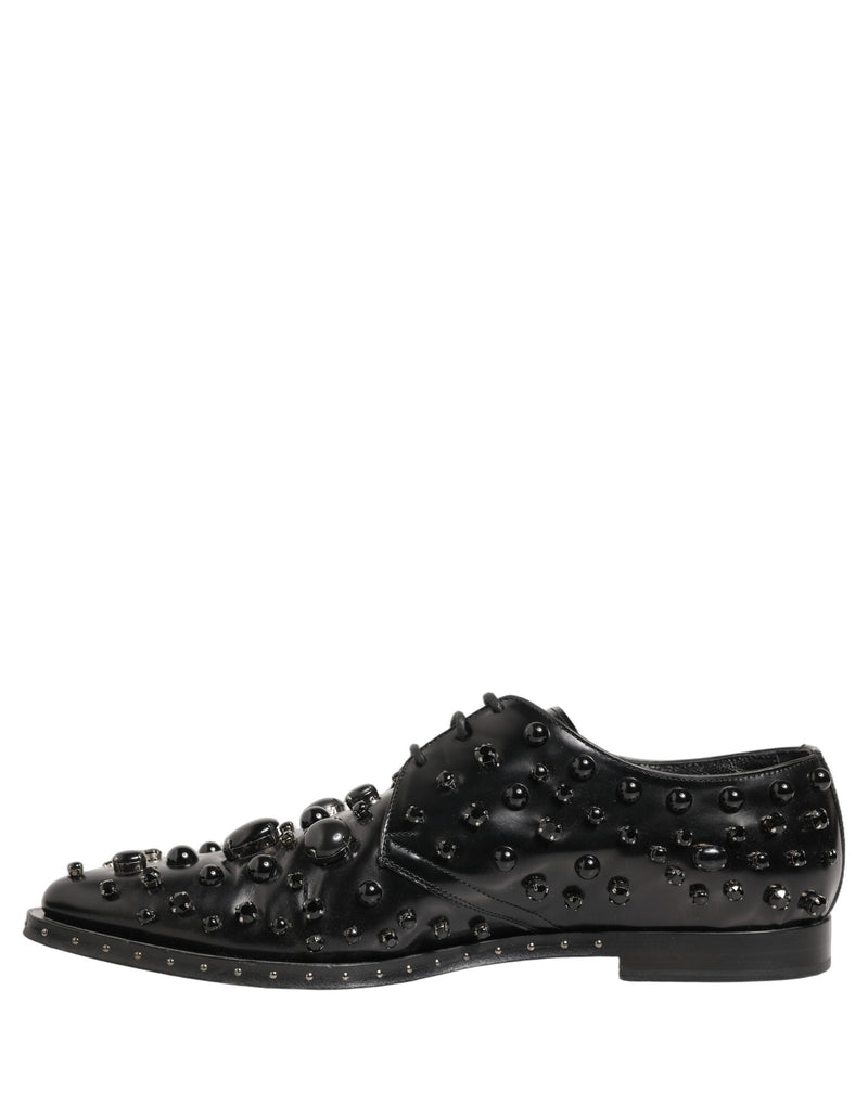 Dolce & Gabbana Black Leather Studded Men's Derby Shoes