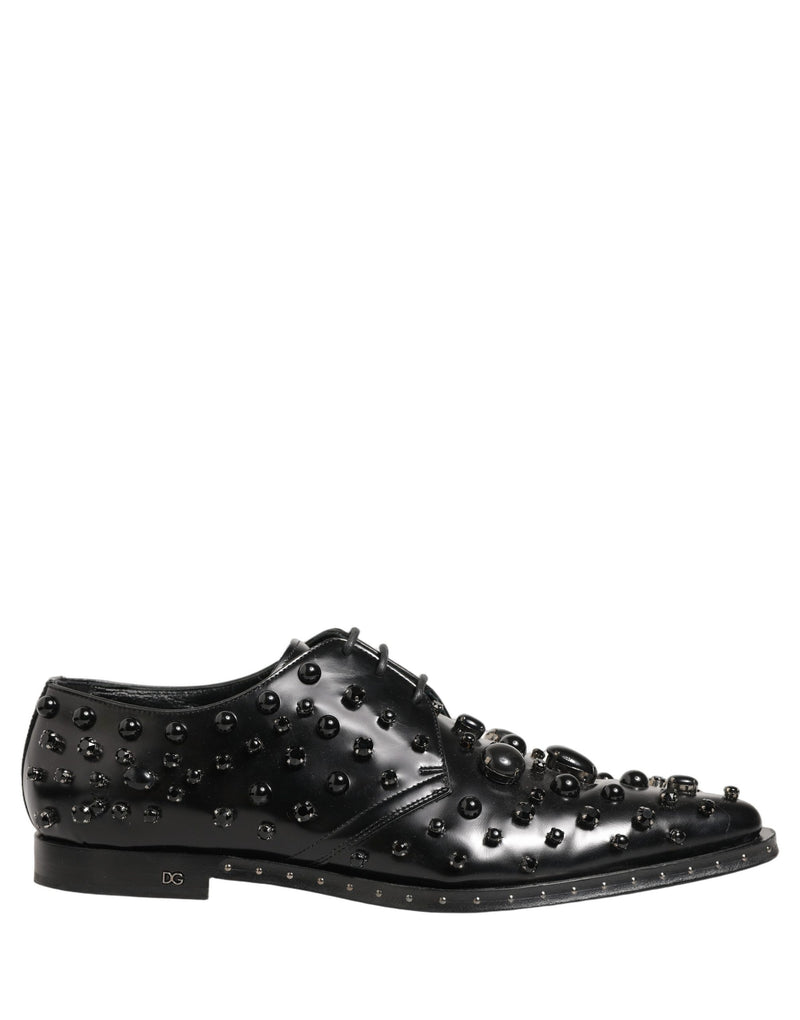 Dolce & Gabbana Black Leather Studded Men's Derby Shoes