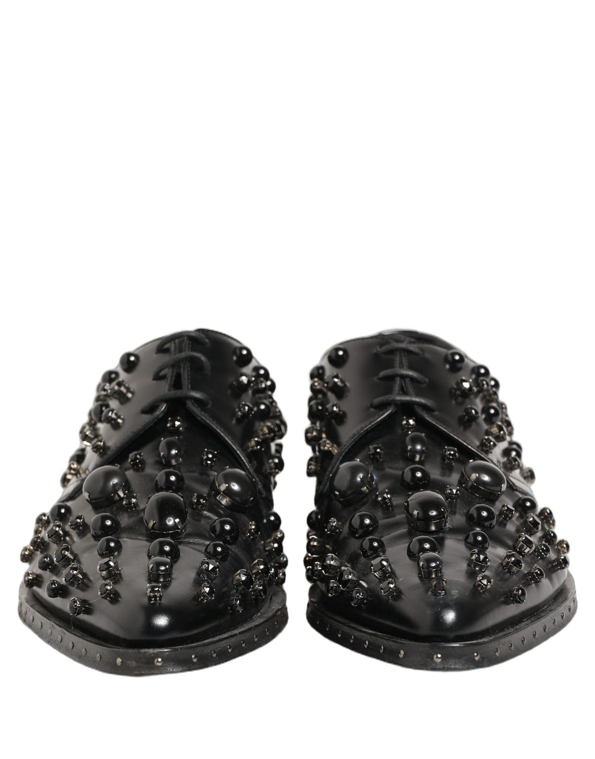 Dolce & Gabbana Black Leather Studded Men's Derby Shoes