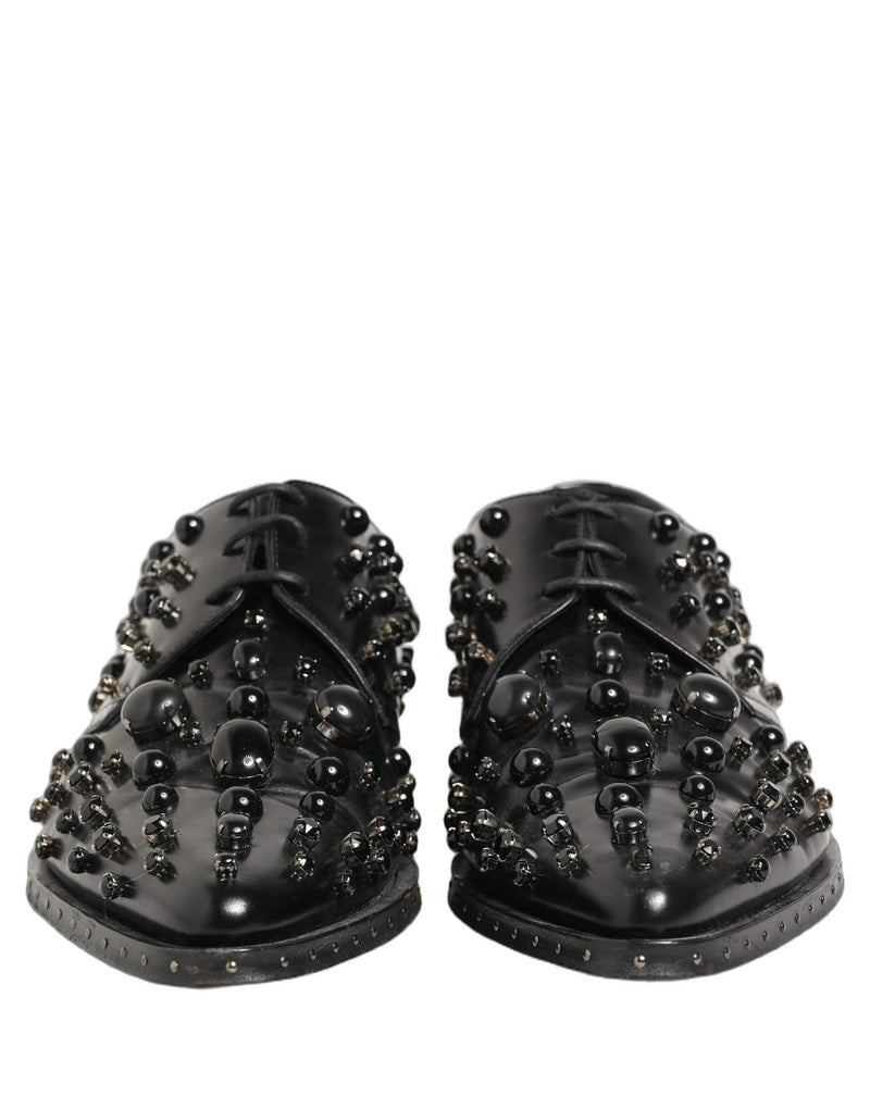 Dolce & Gabbana Black Leather Studded Men's Derby Shoes