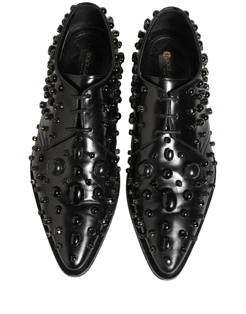 Dolce & Gabbana Black Leather Studded Men's Derby Shoes