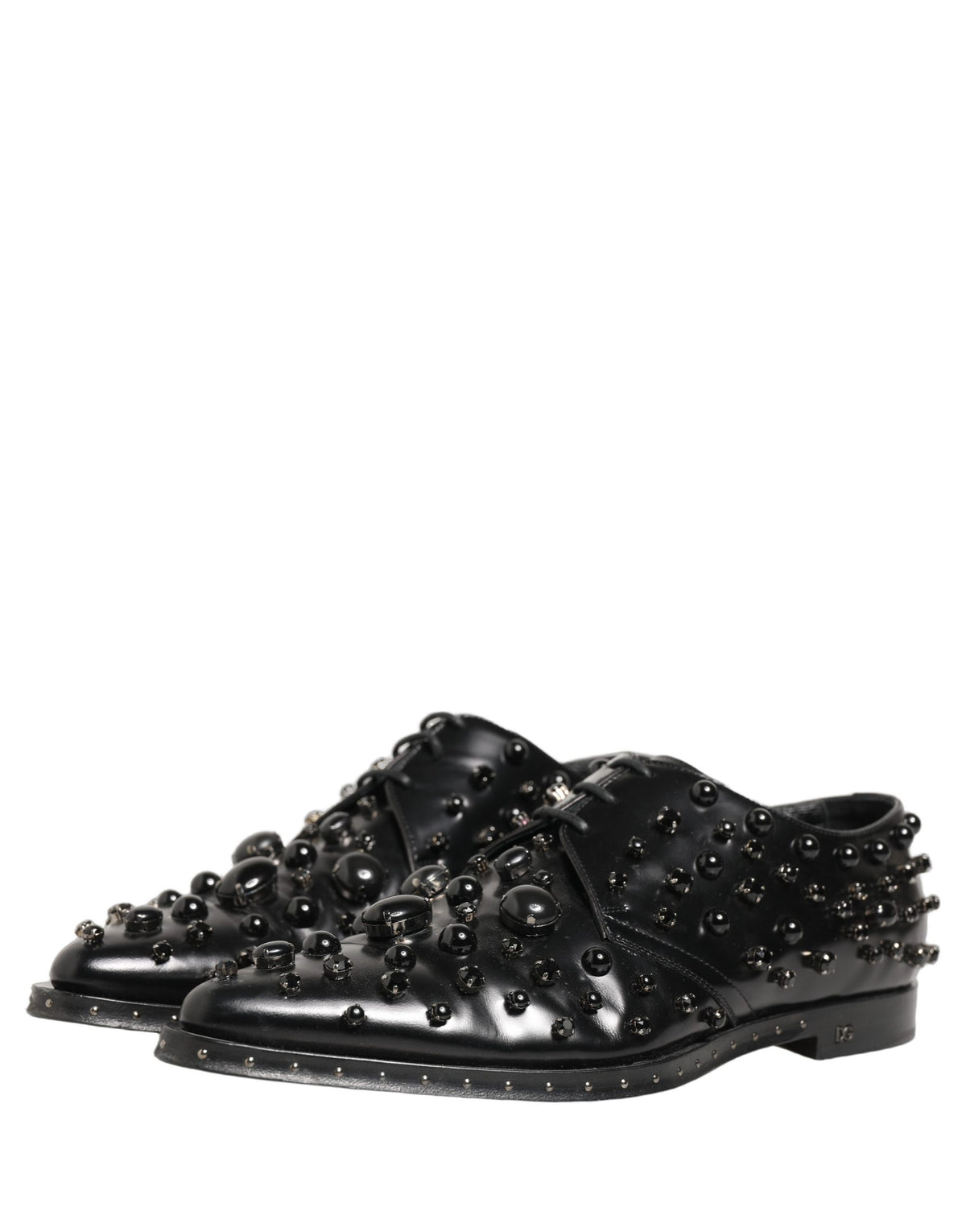 Dolce & Gabbana Black Leather Studded Men's Derby Shoes