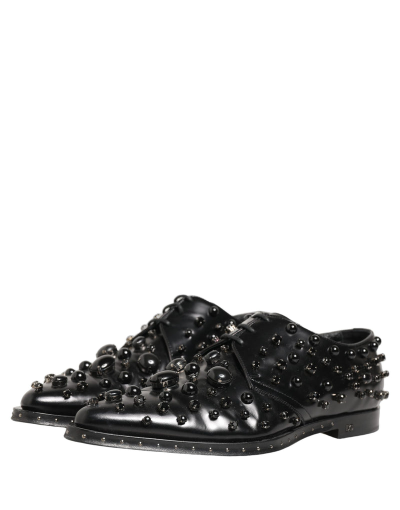 Dolce & Gabbana Black Leather Studded Men's Derby Shoes