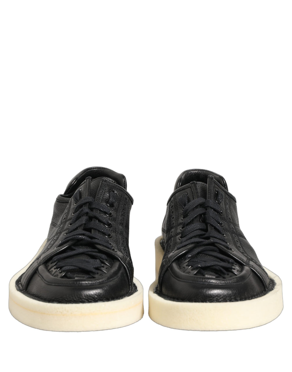 Dolce & Gabbana Black Leather Lace Up Low Top Sneakers