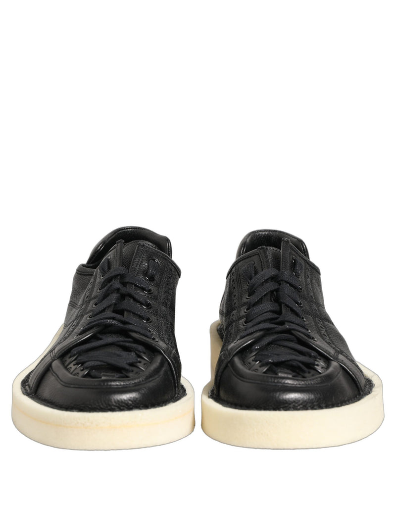 Dolce & Gabbana Black Leather Lace Up Low Top Sneakers
