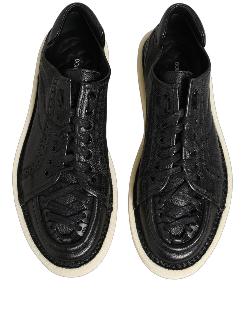 Dolce & Gabbana Black Leather Lace Up Low Top Sneakers