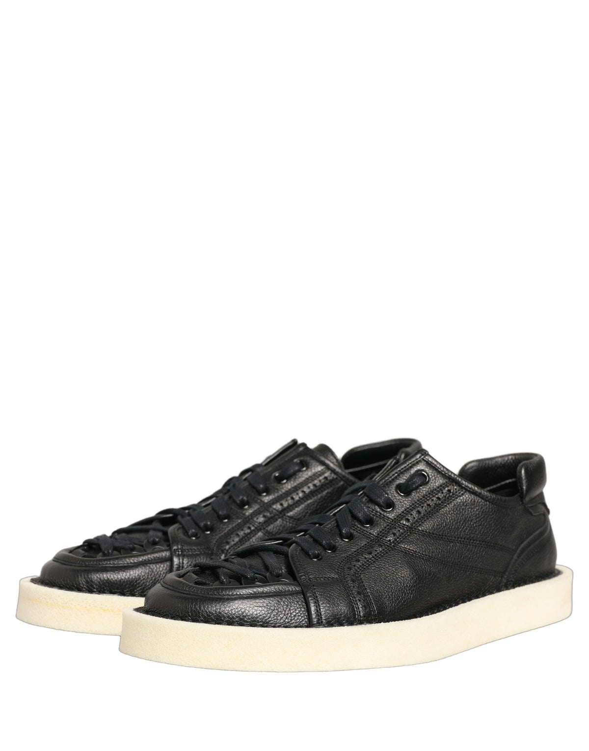 Dolce & Gabbana Black Leather Lace Up Low Top Sneakers
