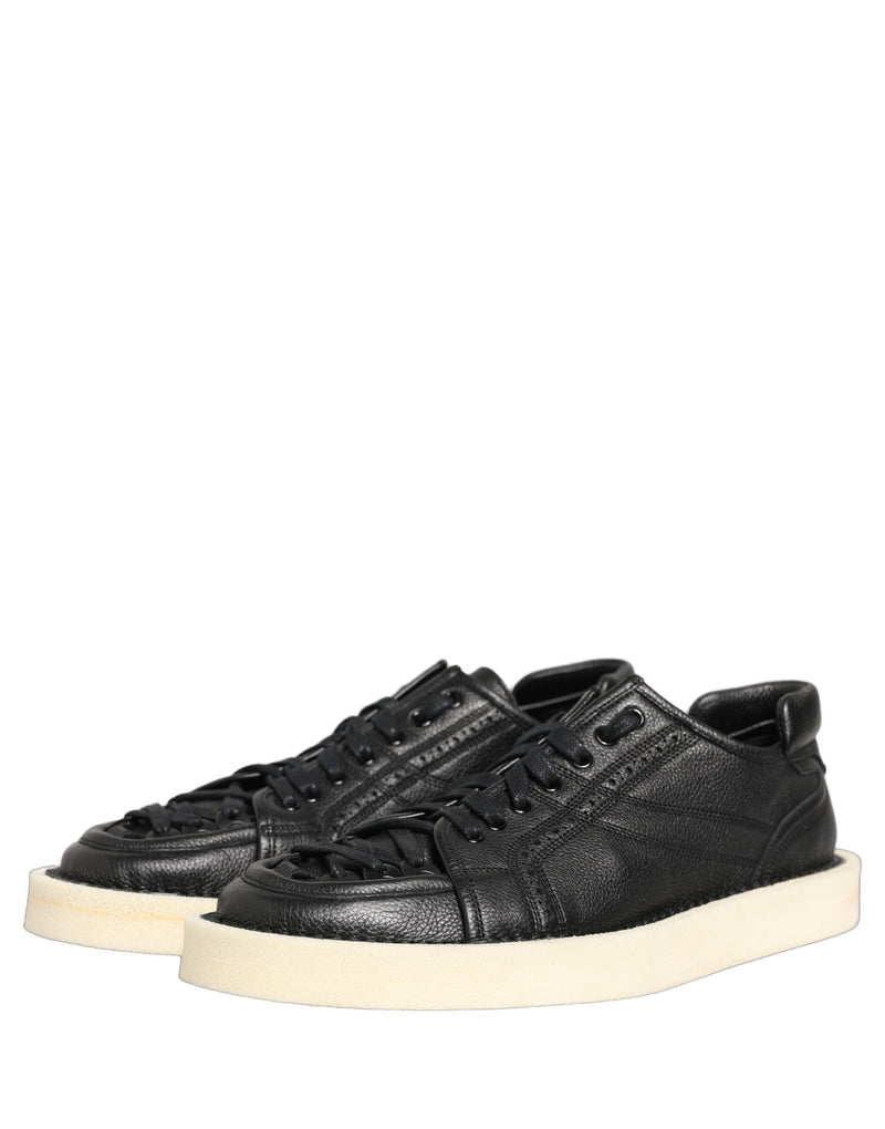 Dolce & Gabbana Black Leather Lace Up Low Top Sneakers