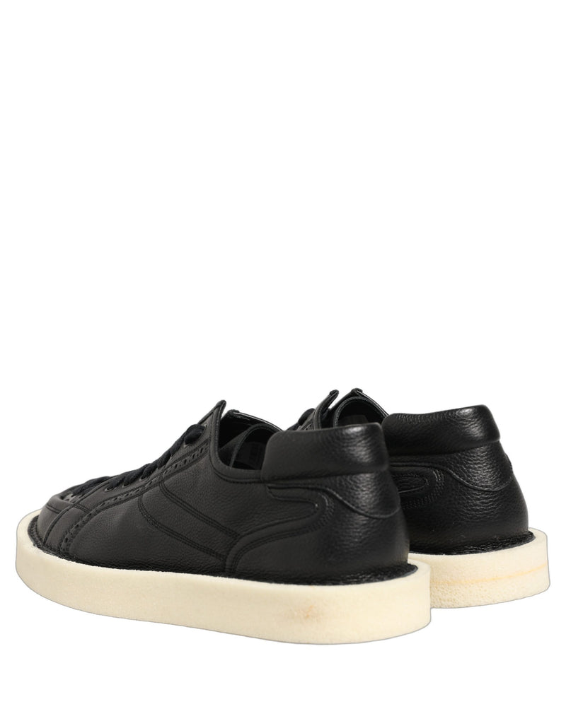 Dolce & Gabbana Black Leather Lace Up Low Top Sneakers